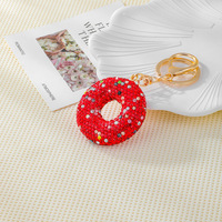 Porte-clés Kawaii Bling en pâte polymère brillante, entièrement orné de strass, motif beignet, grand pendentif bijou