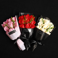 9 pièces de savon en forme de rose artificielle élégante, cadeau Qixi, cadeau de fleur éternelle, bouquet de roses en savon, vente en gros