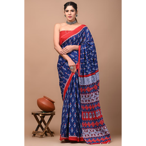 Sari en coton Mulmul imprimé avec blouse assortie – Léger et élégant, sari en coton Mulmul doux – Confortable pour un usage quotidien - Product Image 6