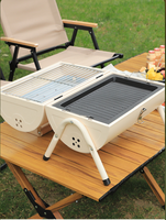 Barbecue portable à charbon de bois avec couvercle, pliable, pour camping en extérieur, avec pieds de support amovibles pour la cuisson