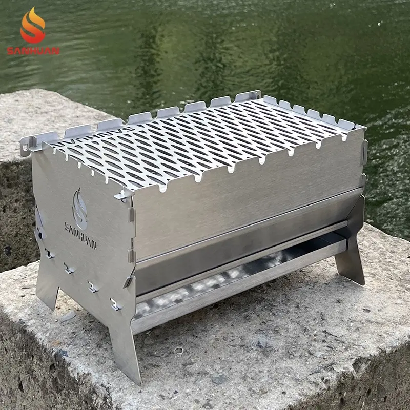 Sanhuan Mini acciaio inox portatile barbecue all'aperto a Gas Backpacking campeggio BBQ stufa a carbone pieghevole griglia senza fumo