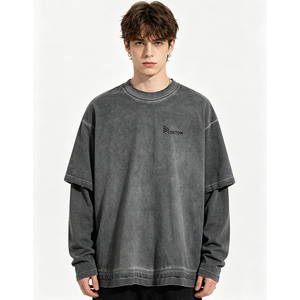 <span class=keywords><strong>Camiseta</strong></span> Personalizada de Manga Larga de Doble Capa, 100% Algodón, <span class=keywords><strong>Cuello</strong></span> Redondo, Talla Grande, de Alta Calidad, Secado Rápido, Transpirable, Informal para Hombre - Product Image 2