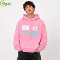 Sweat à capuche personnalisé en molleton épais 500 GSM, imprimé en relief, de haute qualité, motif araignée, sans cordon, pour hommes