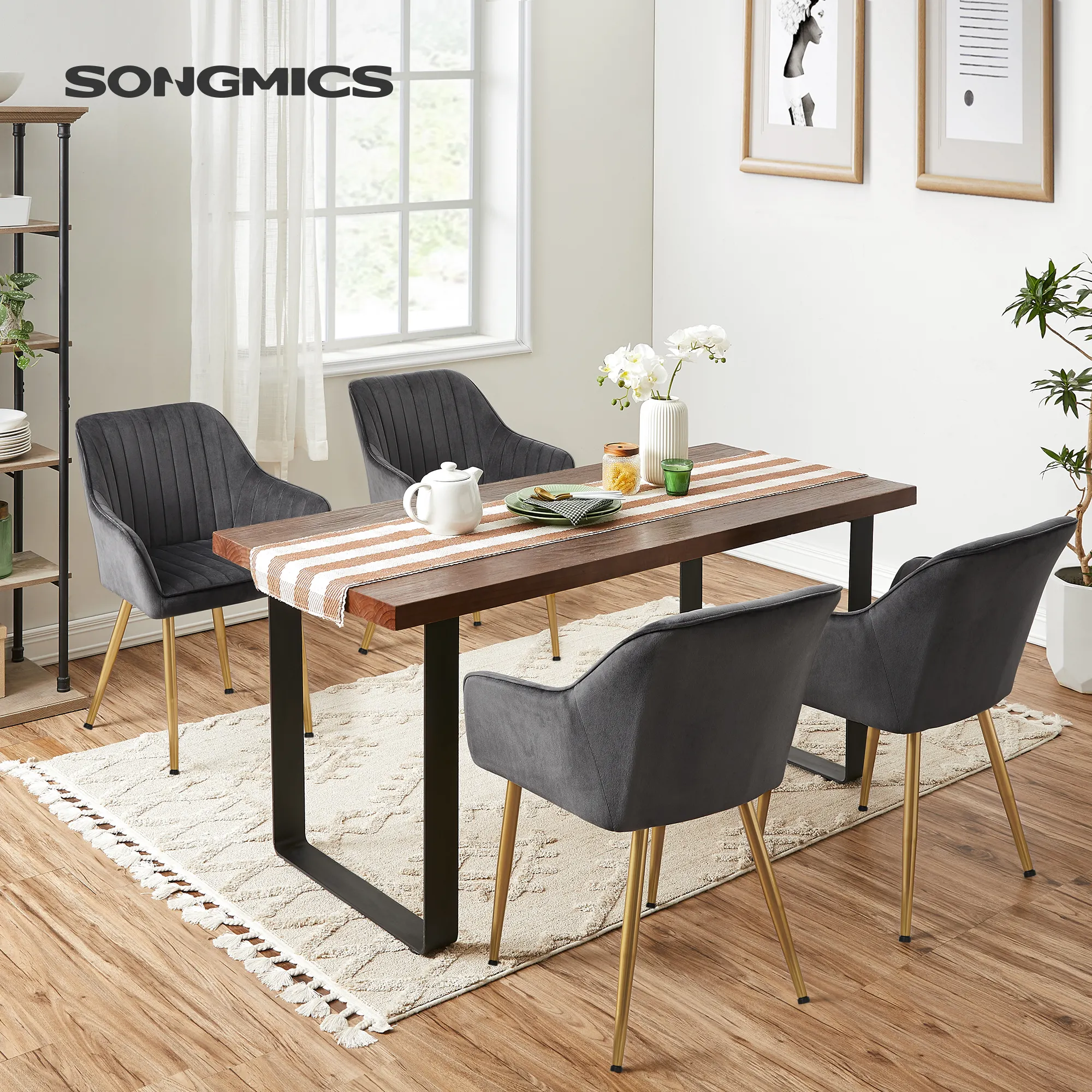 SONGMICSモダンラグジュアリーデザインダイニングルームチェア家具卸売布張りベルベットダイニングチェア、メタルレッグゴールド