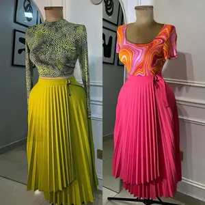 HK7517 Women's Summer New Fashion High Waist Design Sense A Line Pleated Mid-length Skirt