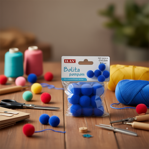 Pompon Ilan Bolita 2,5 cm Luminoso Blu Reale in Lana per Decorazioni Artigianali - Product Image 3