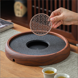 Nueva mesa redonda de té de <span class=keywords><strong>Kung</strong></span> <span class=keywords><strong>Fu</strong></span> de piedra de plástico para el hogar con bandeja de té doble de almacenamiento de agua de drenaje - Product Image 2