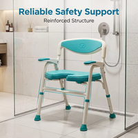 Chaise de douche pliante en aluminium RUFU RF3208A avec accoudoirs rabattables, hauteur réglable, capacité de 150 kg, siège et dossier en EVA moulé par soufflage