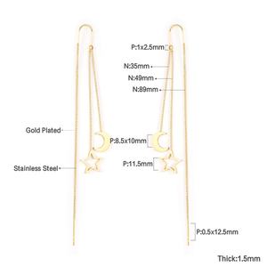 Pendientes Minimalistas de Acero Inoxidable con Baño de Oro de 18K, Diseño de Luna y Estrella Hueca, con Cadena Larga y Borlas, para Mujer - Product Image 3
