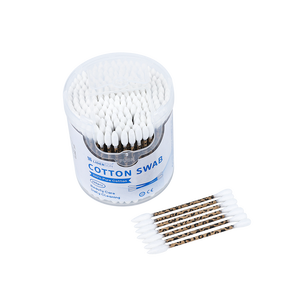 Hisopos de Algodón Orgánicos Premium, 200 Unidades por Caja, Punta Redonda, con Palito de Papel con Estampado de Leopardo, Hisopos de Algodón con Caja Redonda - Product Image 1