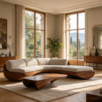Canapé d'angle incurvé de luxe moderne en tissu lin rembourré pour salon de villa et appartement haut de gamme