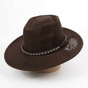 Topi Koboi Suede Bertepi Lebar Dengan Motif Burung Gagak, Topi Fedora Retro Barat, Tali Serut Dapat Disesuaikan, Topi Cowgirl Vintage Boho - Product Image 3