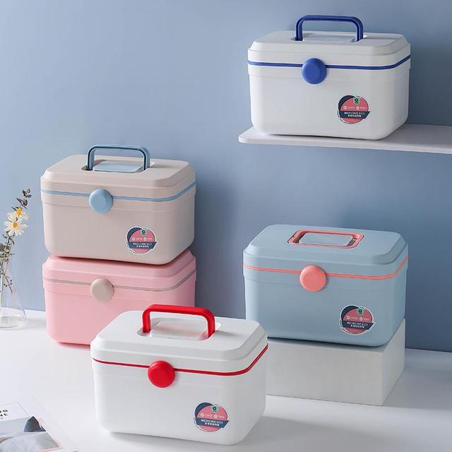 Family Convenient Rectangle Handle Plastic Storage Container with Inner Tray and Small Box Tool Box