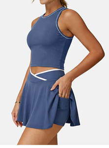 Set Rok Badminton Warna Kontras Model V Pinggang dengan Logo Kustom, Pakaian Olahraga Golf Kasual, Pakaian Tenis Gym Seksi untuk Wanita - Product Image 2