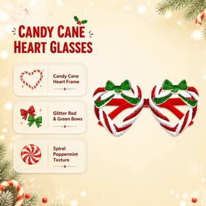 Lunettes de Noël à rayures rouges et blanches scintillantes, accessoire de photomaton réutilisable pour événements, centres commerciaux et Instagram - Product Image 1