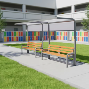 Panchina Moderna da Esterno di Alta Qualità con Schienale, Sedia da Parco in Legno Antiruggine per Piazze, Centri Sportivi e Campus Scolastici - Product Image 3