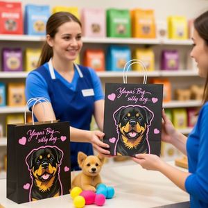 Bolsa de Papel Kraft Personalizada para Alimentos para Mascotas y Mini Bolsa de Papel con Asa de 160 mm, Bolsa de Regalo, Suministro Directo de Fábrica - Product Image 1