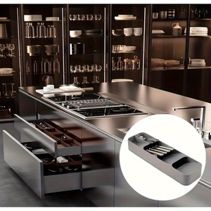 Plateau à <span class=keywords><strong>couverts</strong></span> pliable pour tiroir de cuisine, organisateur fonctionnel pour le rangement des couteaux, fourchettes et cuillères, boîte de rangement en plastique PP pour utilisation sur table - Product Image 4
