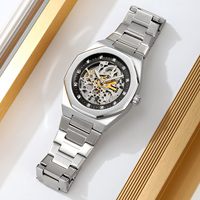 Montre analogique squelette automatique SKMEI M034, bracelet en acier inoxydable, lumineuse, étanche, pour homme d'affaires