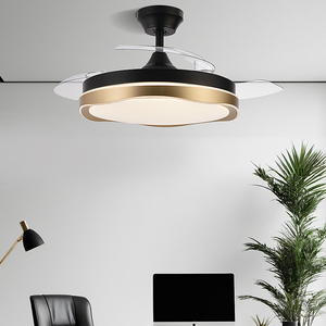 Ventilateur de plafond moderne à pales cachées haute vitesse, 42 pouces, rétractable, télécommande, LED, en métal, avec lumière - Product Image 1