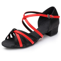Chaussures de danse latine pour enfants en satin, dessus en daim et satin, chaussures de ballet salsa pour filles, chaussures d'entraînement de danse de salon intérieures