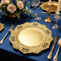 Assiettes de Présentation Empilables en Plastique PP Doré Filigrané, Découpées en Treillis, Style Américain, Idéales pour Fêtes, Mariages et Banquets – Vente Chaude