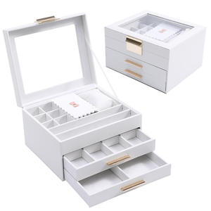 Hot Sale Customized <b>Large</b> Capacity Necklace Ring Storage Jewelry <b>Box</b> Glass Cover Elegant Velvet PU Leather Display Gift <b>Box</b> - Product Image 4