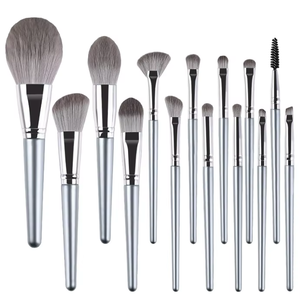 14pcs Silver Wood Handle Makeup Brush Set Synthetic Hair <b>Foundation</b> Eyebrow Eyeshadow Brushes - Product Image 4