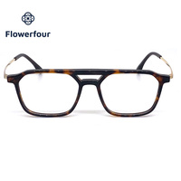 Gafas Unisex con Diseño de Doble Puente, Montura Transparente, Retro, Modernas, Hechas a Mano, de Acetato Ligero, Montura Completa Cuadrada, Gafas Ópticas