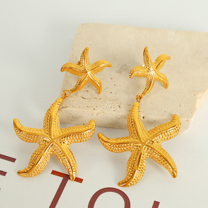 Boucles d'oreilles pendantes en forme d'étoile de mer, en alliage de zinc doré, bijoux de fête, boucles d'oreilles tendance pour femmes EH499 - Product Image 2