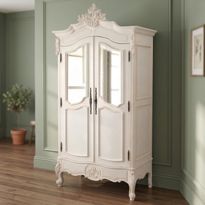 Bedroom Glass Door Wooden Armoire Wardrobes <b>Dressing</b> <b>Table</b> Designs White Color Two Doors - Product Image 3