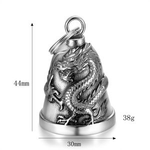 Cadeau pour motard : Collier pendentif cloche de protection porte-bonheur en acier inoxydable, style moto, motif dragon, pour la protection en conduite - Product Image 6