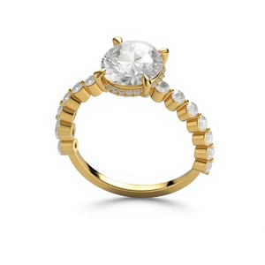 Bague de fiançailles solitaire en diamant de laboratoire taille brillant rond plaqué or 18K 14K, avec tige en diamant rond, bague classique pour femme - Product Image 2
