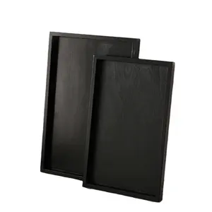 High Quality Black Wooden Tray Rectangle Wooden Food Seving Tray With Handles