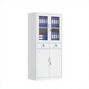 Steel Filing Cabinet 2 Drawer Office <b>Storage</b> Cabinet Lockable Glass Door <b>Metal</b> Archive <b>Cupboard</b> for Office - Product Image 1