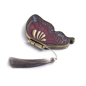 Retro Style Butterfly Shape Luxury Souvenir Gift Folding <b>Compact</b> Pocket Double Sides <b>Mirror</b> - Product Image 5