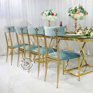 DE nuovo Design di lusso <span class=keywords><strong>Brooklyn</strong></span> oro acciaio inossidabile croce retro banchetto sedia di nozze con cuscino di colore - Product Image 1