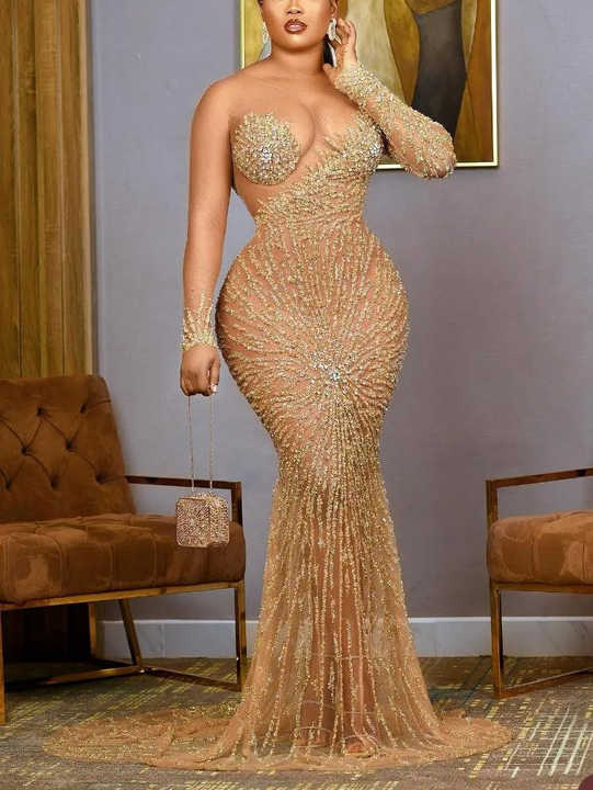 Plus Size Rose Gold Strapless Glitter Prom Dress main image 1