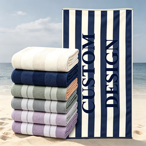 Toalla de Playa y Piscina de Secado Rápido, Grande, de Algodón de Rizo a Rayas, Diseño Personalizado, Resistente a la Arena - Product Image 1