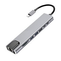 Adaptador Hub USB 3.1 C Multifuncional 8 en 1 de Aleación de Aluminio, Base de Transferencia de Datos, Expansión para Laptop MacBook Pro, Compatible con Tarjetas SD