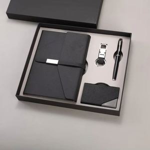 Ensemble d'affaires en cuir PU avec bloc-notes à boucle, stylo signature, porte-clés métallique, porte-cartes, logo personnalisé, coffret cadeau d'entreprise - Product Image 1
