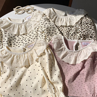 T-shirt à manches longues pour bébé fille, col à volants, motif floral à pois, haut mignon pour le printemps
