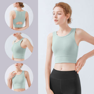 Camiseta sin mangas corta de Yoga de alto soporte Nuevo entrenamiento acanalado Sujetador de entrenamiento para correr Top Ropa deportiva de fitness de alto estiramiento para damas - Product Image 3