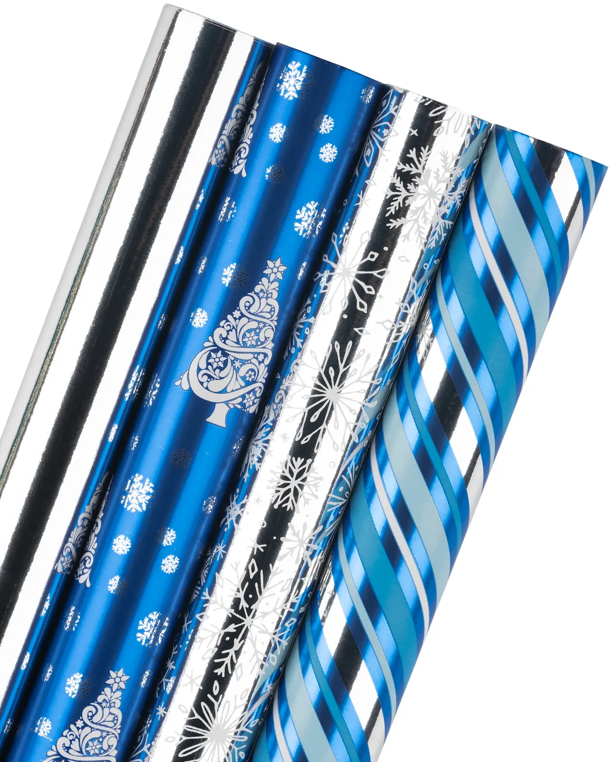 OEM christmas multicolor patterned print blue and silver wrap paper 30 inch*10 feet copper paper printing gift wrapping paper