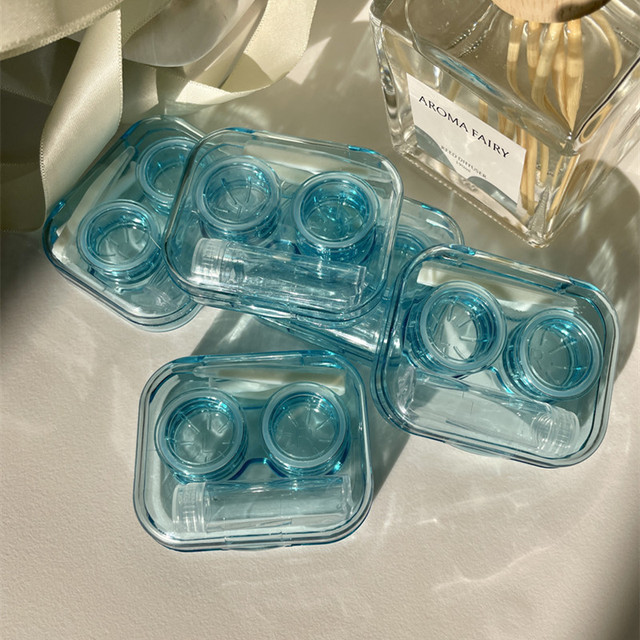 Rectangle Transparent Contact Lens Case No Need Twist Lid Jelly Color Colored Contact Lenses Simple Portable Companion Beige