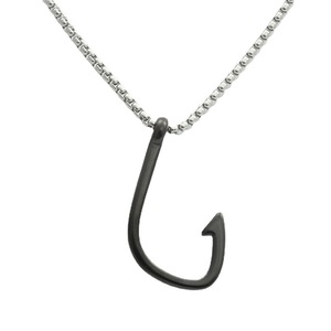 Collier avec pendentif en forme d'hameçon de pêche en acier inoxydable, design géométrique pour homme, style punk 280449 - Product Image 4