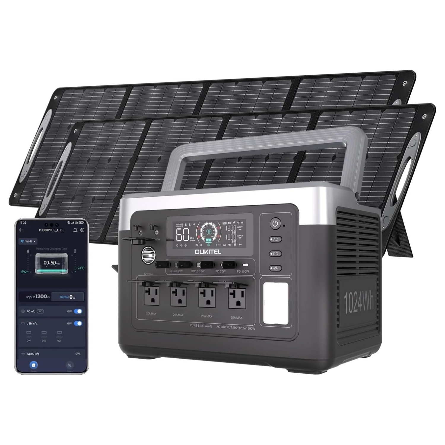 OEM ODM 1800 Вт, домашний резервный генератор, электрическая Беспроводная зарядка, солнечный генератор, портативная электростанция 1024Wh