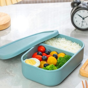 Lonchera de Silicona para el Hogar, Contenedor de Almacenamiento de Alimentos con 2 Compartimentos, Lonchera Bento de Silicona de Grado Alimenticio con Tapa - Product Image 1