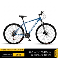 Vélo de montagne 27,5'' 29'' 21 24 27 30 vitesses tout-terrain VTT avec amortisseur, cadre léger en acier haute teneur en carbone, frein à disque arrière