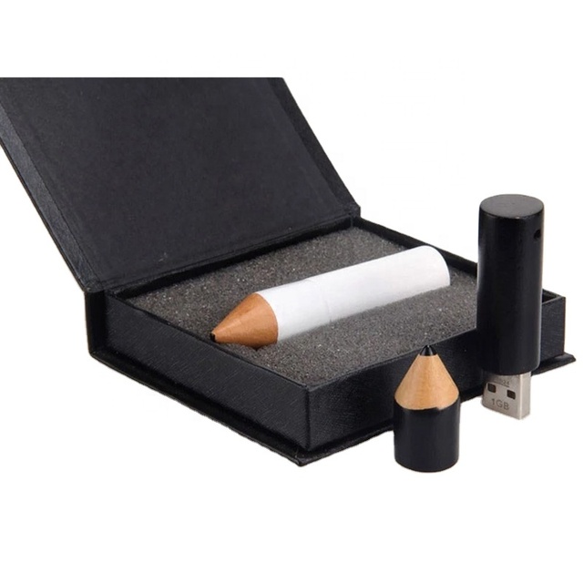 Promotional Gifts for Student Popular Wooden Pencil Usb Flash Drive with Gifts Box